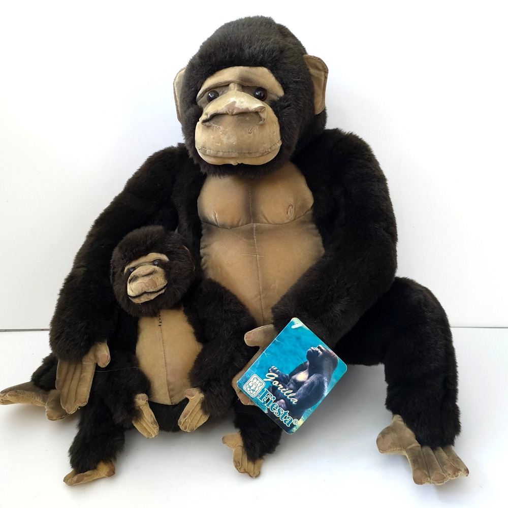 Fiesta Vintage 2001 Gorilla Mom & Baby Plush 15" Sitting Stuffed Animal w/ Tag